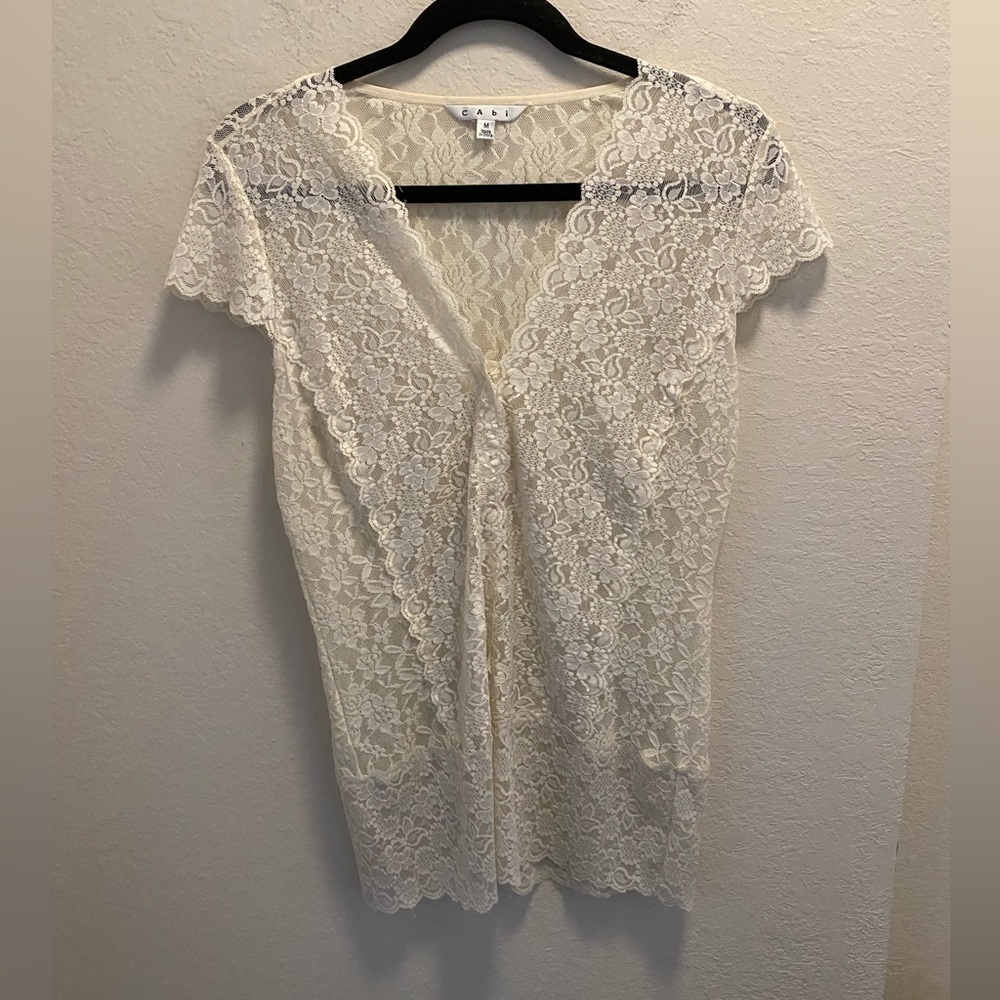 CAbi V-Neck Lace Cap Sleeve Cottagecore Blouse